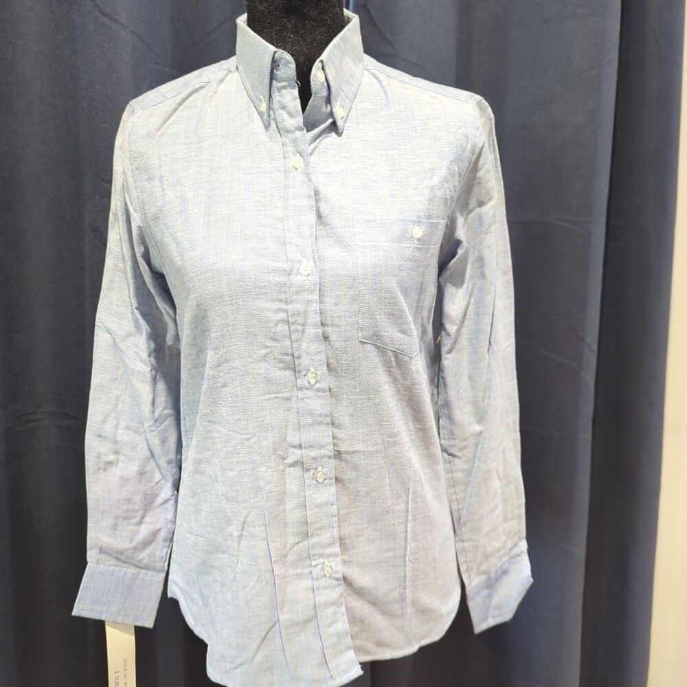 Discovery Button Up Shirt Women Med Vintage Vlue And Faint Green Stripes
